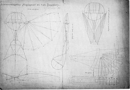 Authentic construction drawing by Otto Lilienthal.