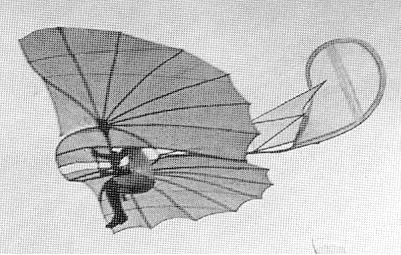 Lilienthal in flight with his Maihöhe-Rhinow-Apparatus of 1893